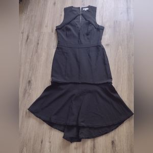 Harlyn Fringe Detail Trumpet Dress Womens Sleeveless High Low Lined Black Size L